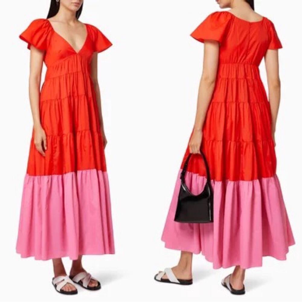 STAUD Corsica Plunging Tiered Maxi Dress Romantic Ruffle Resort Wear - NEW NWT - Picture 3 of 10